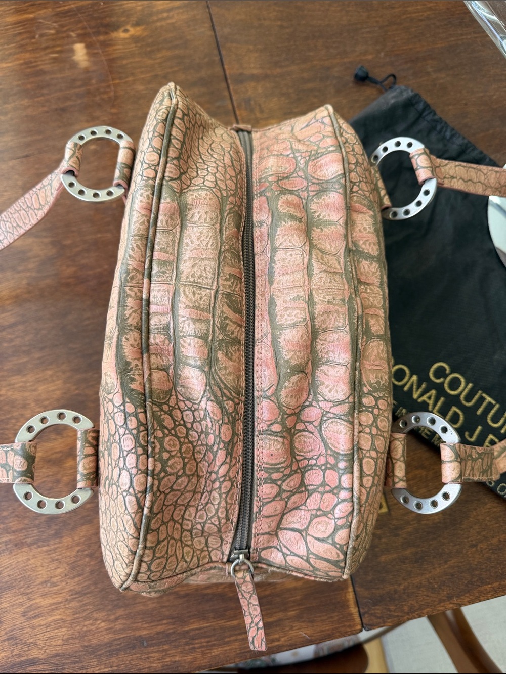 Donald J. Pliner Couture vintage croc embossed leather shoulder bag & dust bag - Picture 10 of 12